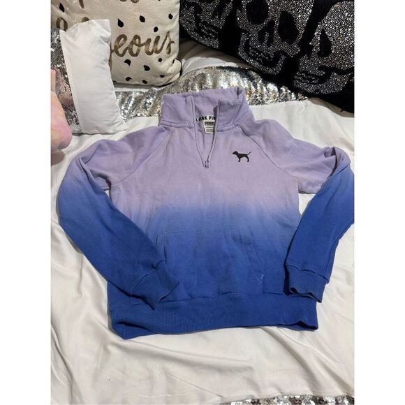 VS PINK  Perfect Quarter-Zip 1/4 zip ombre dip dye purple blue hydrangea - Picture 1 of 3